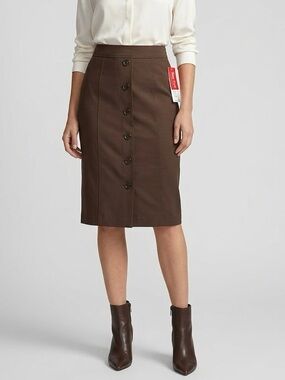 Rafaella Brown Button Front Skirt Size 8 NWT Office Wear, 25” Long, NWT